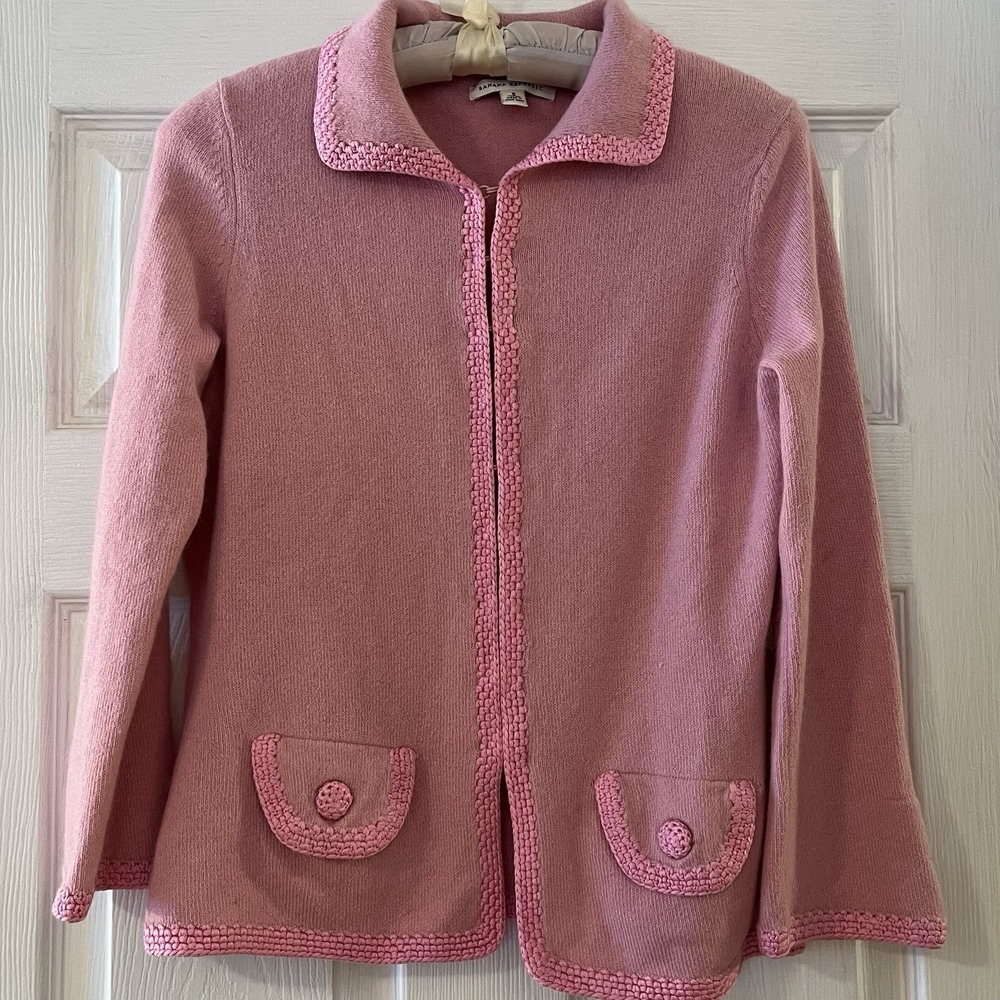 Vintage Banana Republic Pink Open Cardigan Knit Sweater Jacket Textured Trim